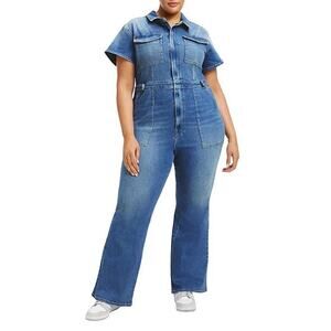 GOOD AMERICAN Size 7 4XL Fit For Success Zippered Jumpsuit Blue Denim New